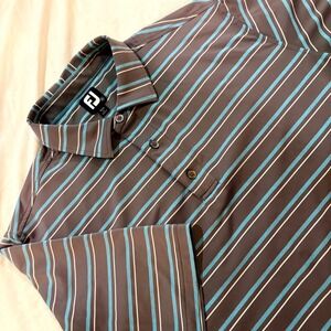 FootJoy Mens XL Striped Golf Polo Shirt Grey Blue Short Sleeve Performance FJ